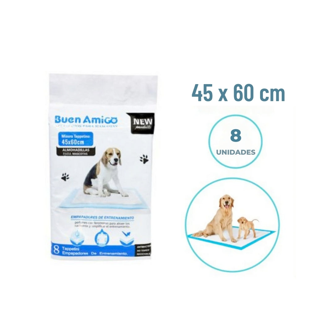 Sabanillas Higiénicas sin Aroma para Perros 45 x 60 cm 8 Unidades – Buen Amigo