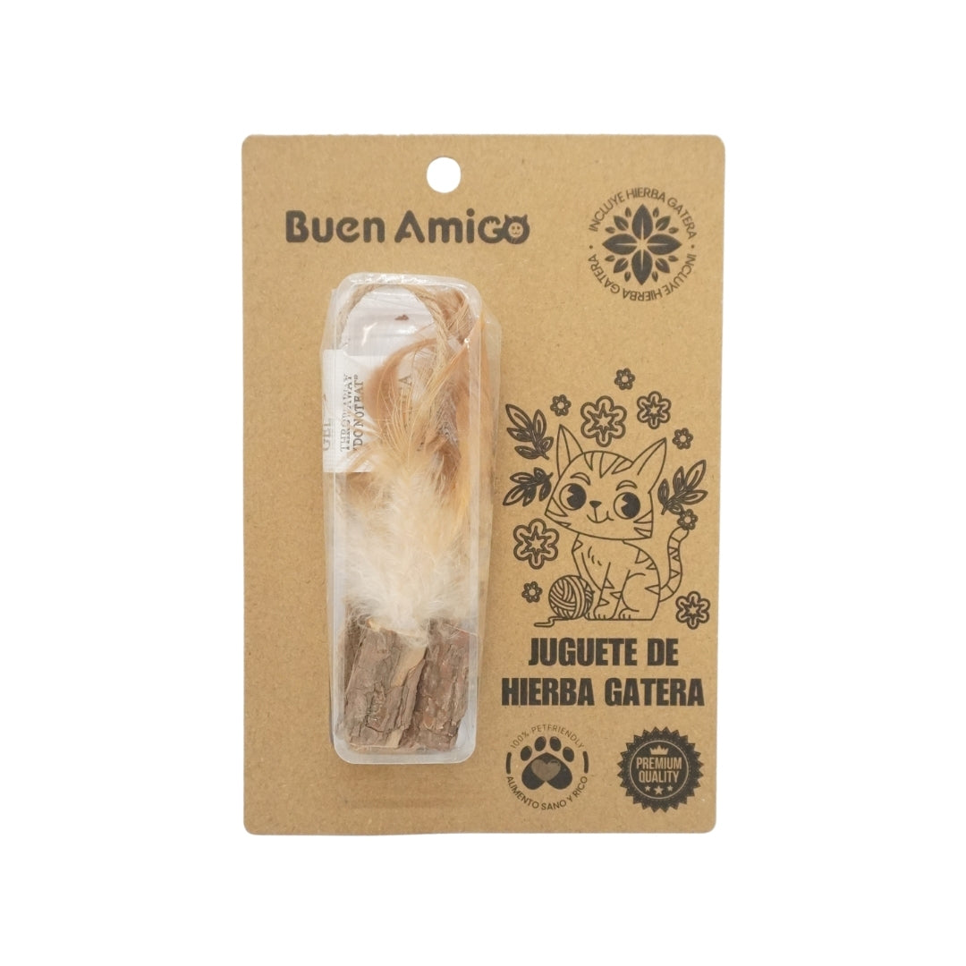 Juguete de Hierba Gatera con Plumitas para Gatos – Buen Amigo