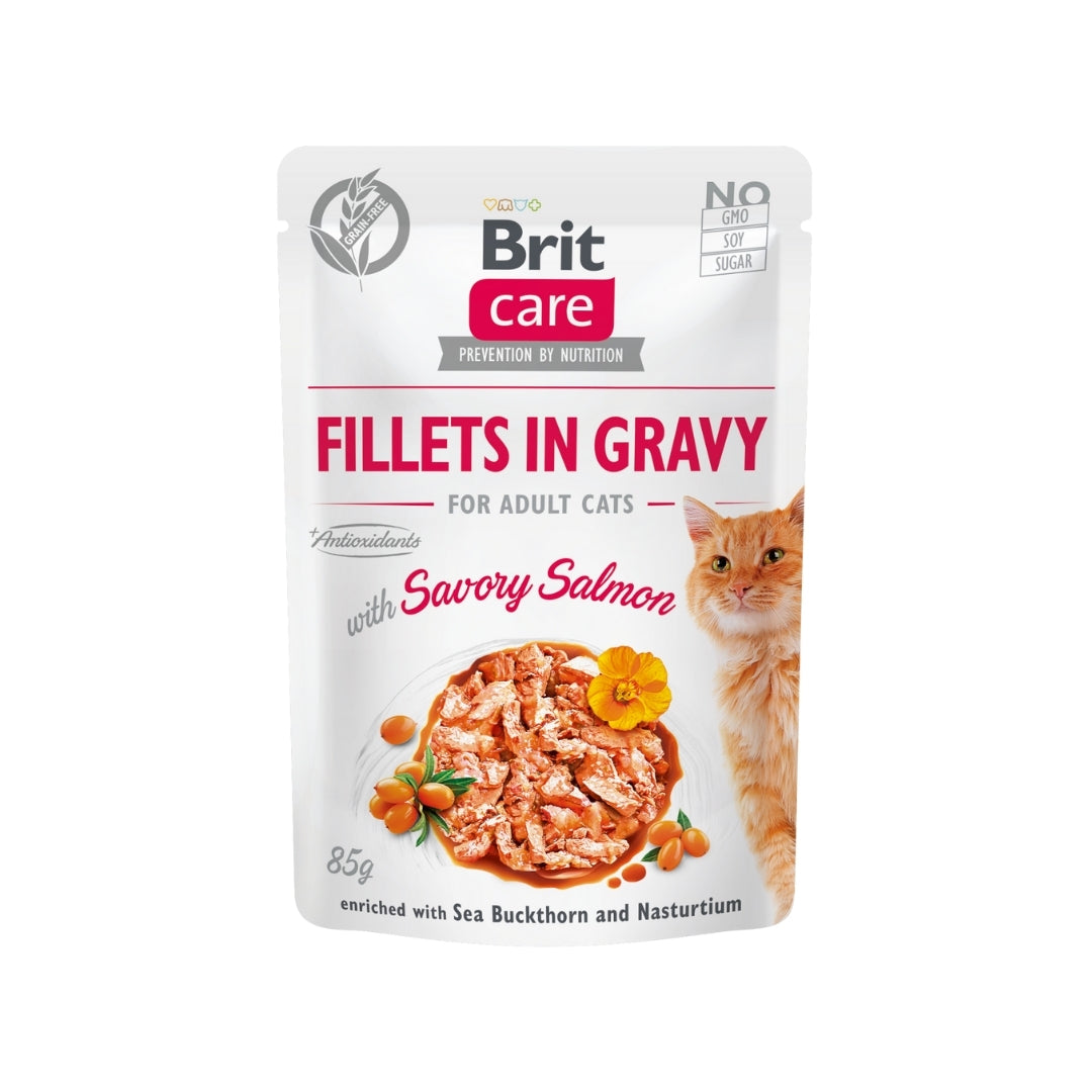 Brit Care Cat Fillets in Gravy with Savory Salmon 85 g - Gatos