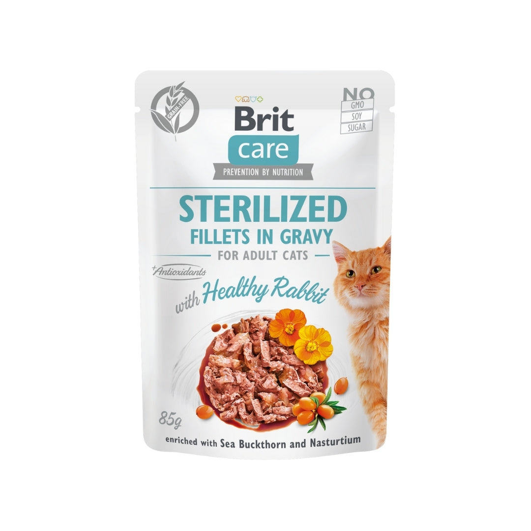Brit Care Cat Sterilized Fillets in Gravy with Healthy Rabbit 85 g - Gatos