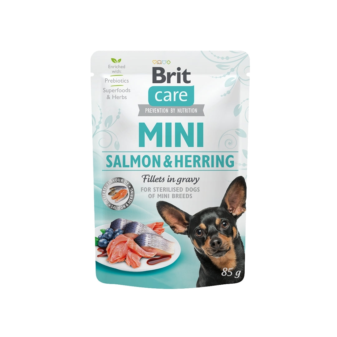 Brit Care Mini Salmon & Herring Sterilized Fillets in Gravy 85 g - Perros