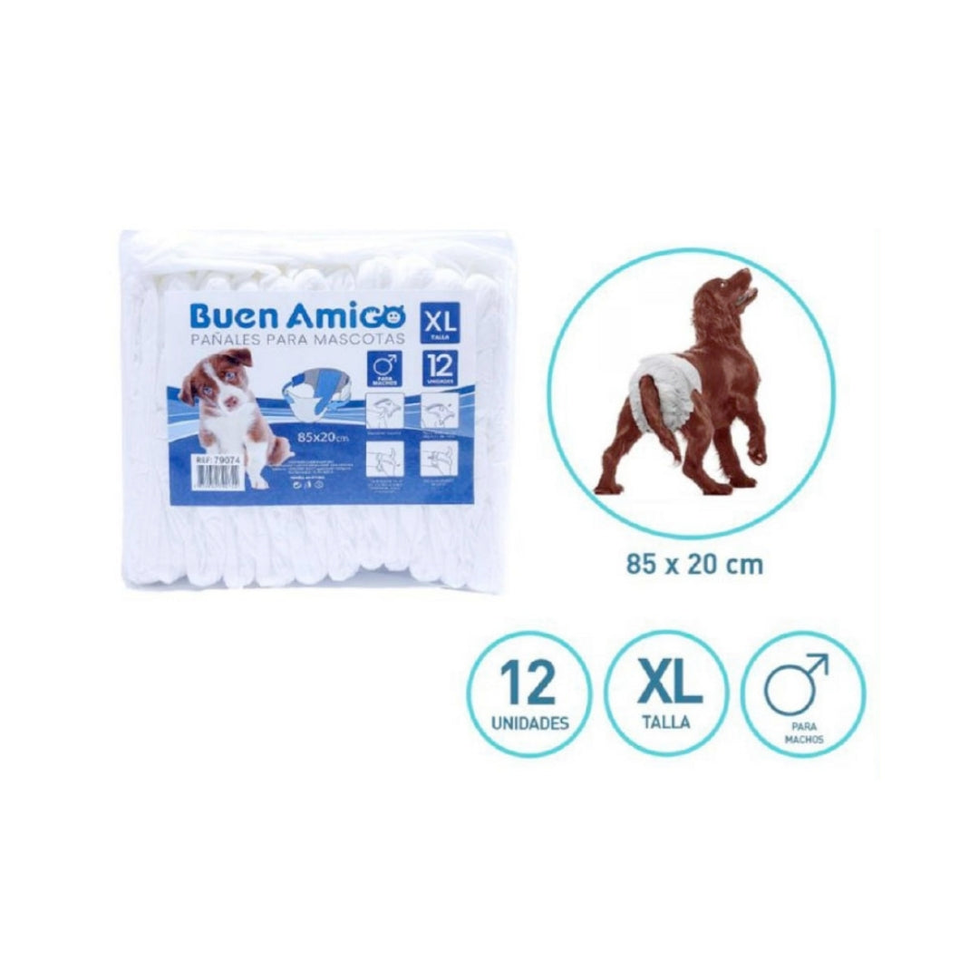 Pañales Desechables para Perros Macho Talla XL 12 Unidades – Buen Amigo