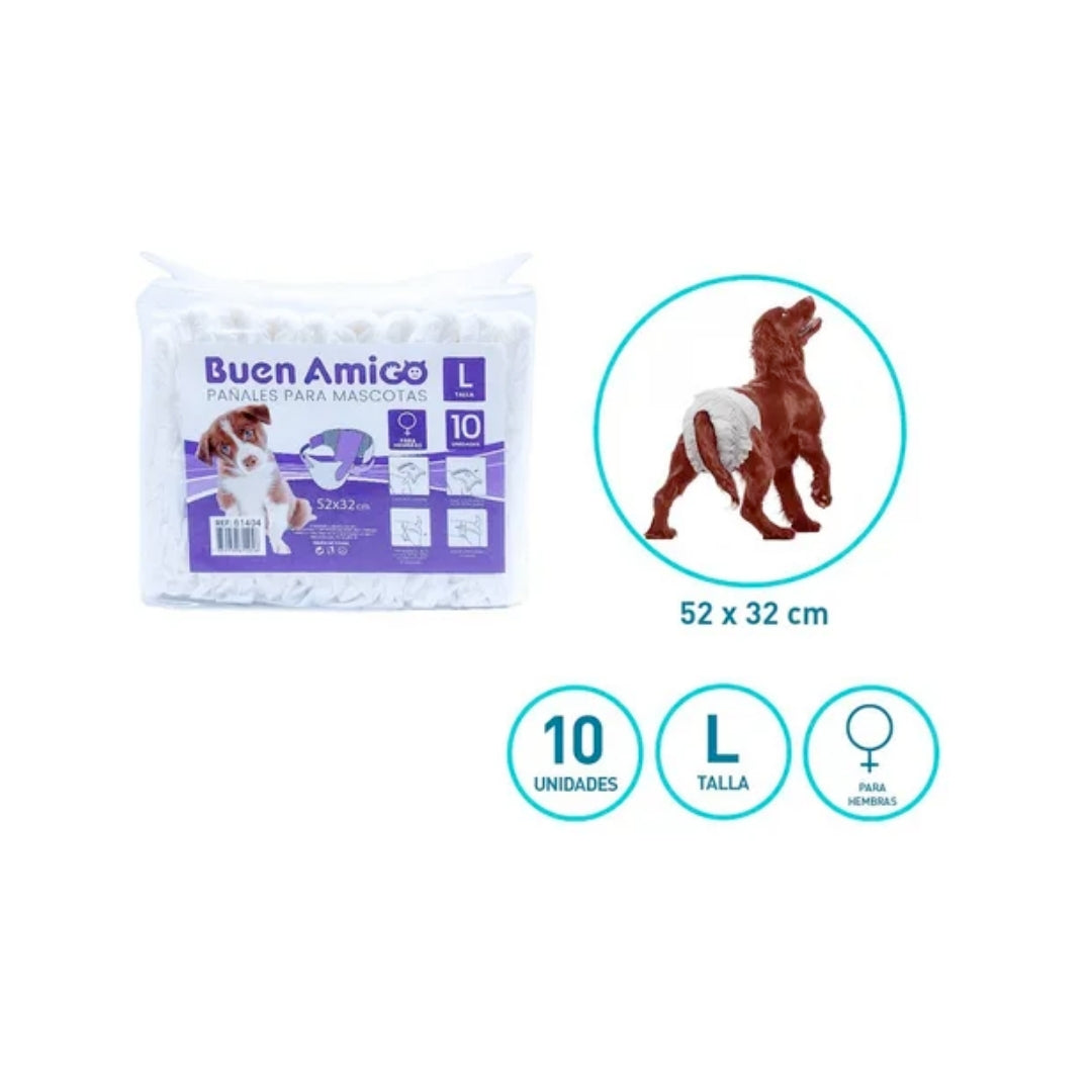 Pañales Desechables para Perros Hembra Talla L 10 Unidades – Buen Amigo